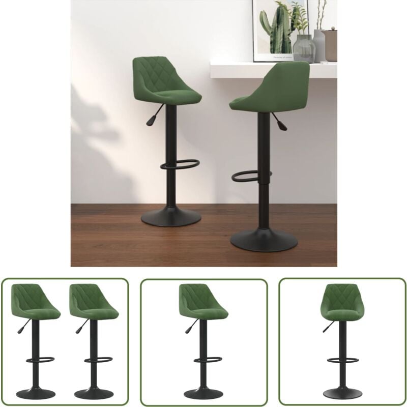 The Living Store - Tabourets de bar lot de 2 vert foncé velours - Tabouret De Bar - Chaise De Comptoir - Tabouret De Cuisine - Fauteuil De Bar
