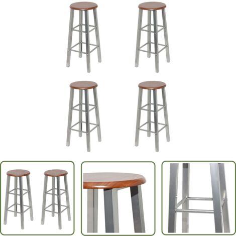 The Living Store Tabourets de bar lot de 4 argenté et marron MDF - Tabourets De Bar - Tabourets De Cuisine - Chaise De Bar - Meubles De Salon - Mobilier Intérieur
