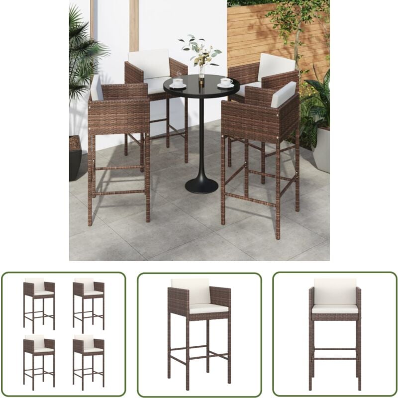 Tabourets de bar lot de 4 avec coussins marron résine tressée - Tabourets De Bar - Chaises De Bar - Mobilier De Jardin - Meubles De Jardin - Résine