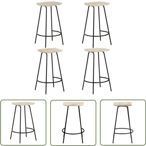 The Living Store Tabourets de bar lot de 4 bois de manguier massif - Tabouret De Bar - Chaise De Bar - Meubles De Salle À Manger - Mobilier Design - Tabourets Hauts