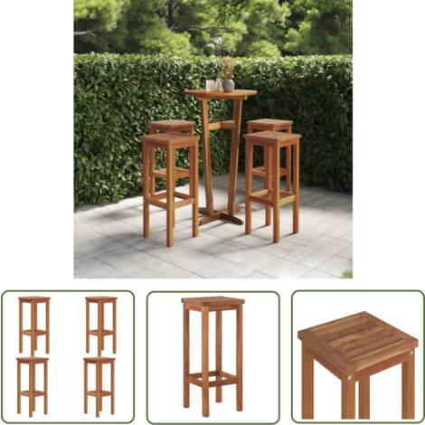 The Living Store Tabourets de bar lot de 4 bois massif d'acacia - Tabourets De Bar - Chaise De Jardin - Mobilier De Jardin - Bois D'acacia - Design Rustique