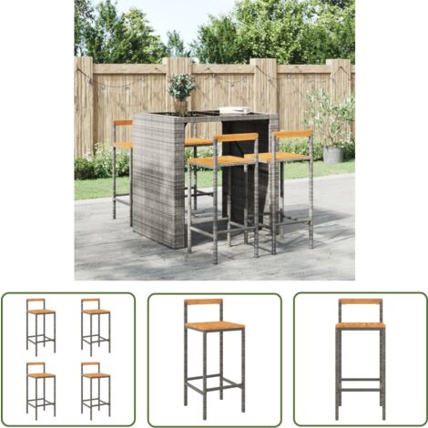 The Living Store Tabourets de bar lot de 4 gris résine tressée et bois d'acacia - Tabouret De Bar - Tabourets De Bar - Chaise De Bar - Fauteuil De Bar - Mobilier De Jardin