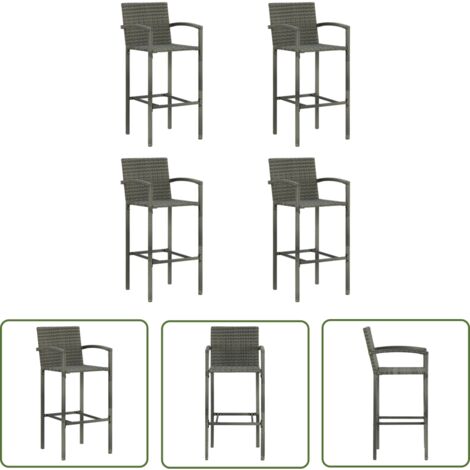 The Living Store Tabourets de bar lot de 4 gris résine tressée - Tabouret De Bar - Chaises De Jardin - Mobilier De Jardin - Résine Tressée - Chaise Extérieure