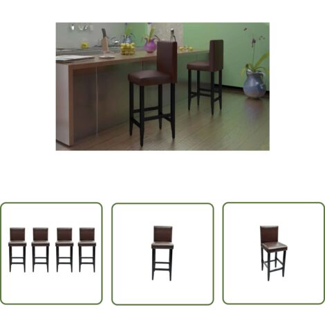 The Living Store Tabourets de bar lot de 4 marron foncé similicuir - Tabouret De Bar - Tabourets De Bar - Chaise Haute - Meubles De Cuisine - Mobilier Salon