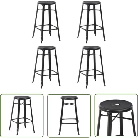 The Living Store Tabourets de bar lot de 4 noir acier - Tabouret De Bar - Chaise De Bar - Set De Tabourets - Meubles De Cuisine - Mobilier Moderne