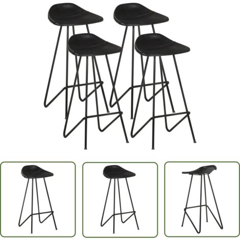 The Living Store Tabourets de bar lot de 4 noir cuir véritable - Tabourets De Bar - Tabourets De Comptoir - Chaise De Bar - Fauteuil De Bar - Mobilier Industriel