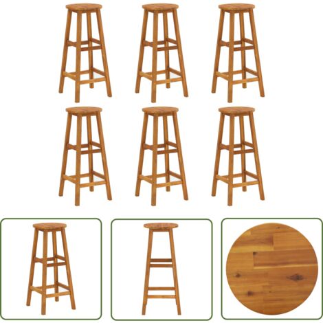 The Living Store Tabourets de bar lot de 6 bois d'acacia solide - Chaise De Jardin - Chaise De Bar - Mobilier De Jardin - Acacia - Table Basse