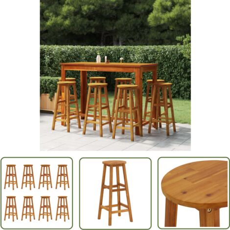 The Living Store Tabourets de bar lot de 8 bois massif d'acacia - Tabourets De Bar - Chaises De Jardin - Mobilier De Jardin - Acacia Massif - Meubles De Jardin