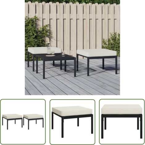 The Living Store Tabourets de jardin et coussins sable lot de 2 60x60x35cm acier - Tabourets De Jardin - Chaise De Jardin - Mobilier De Jardin - Ensemble De Salon Extérieur - Repose Pieds