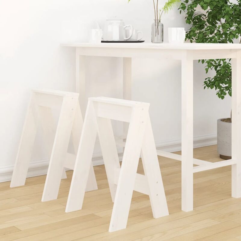 Tabourets lot de 2 blanc 40x40x60 cm bois massif de pin - The Living Store