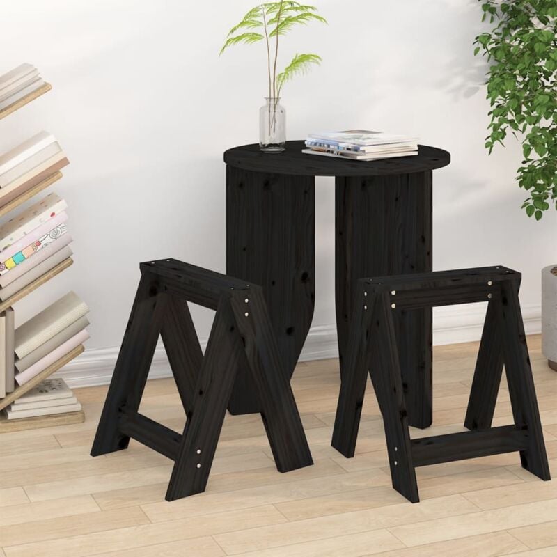 Tabourets lot de 2 noir 40x40x45 cm bois massif de pin The Living Store Noir