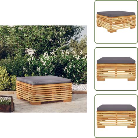 The Living Store Taburete de jardín con cojín gris oscuro madera maciza teca - Madera de teca