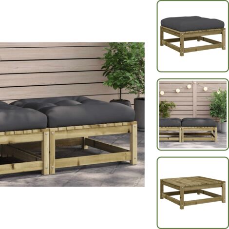 The Living Store Taburete de jardín con cojín madera de pino impregnada - Cojín de madera