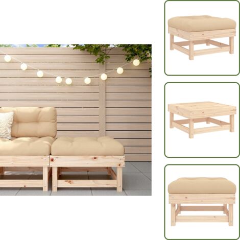 The Living Store Taburete de jardín con cojín madera maciza de pino - Madera maciza