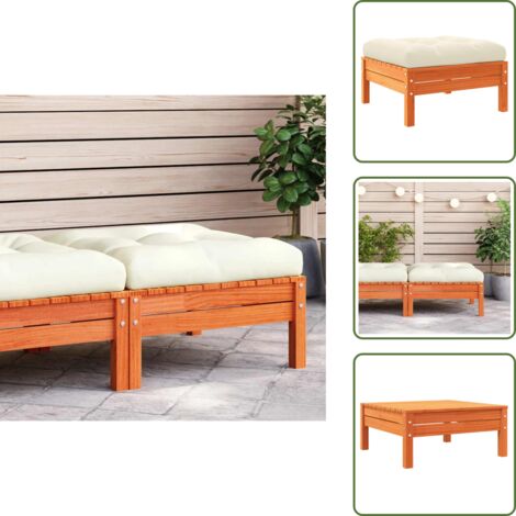 The Living Store Taburete de jardín con cojín madera maciza de pino marrón cera - Reposapiés de exterior