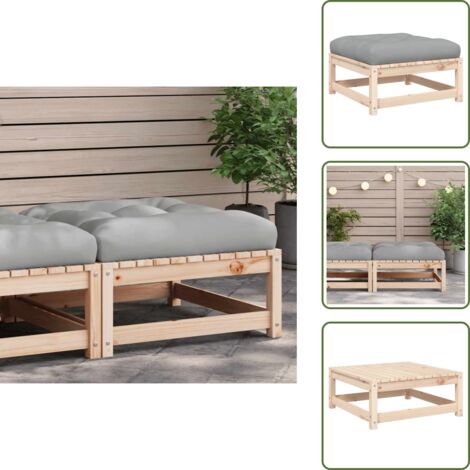 The Living Store Taburete de jardín con cojín madera maciza de pino - Reposapiés de exterior