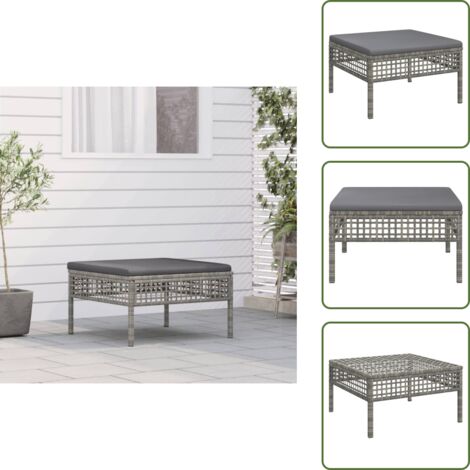 The Living Store Taburete de jardín con cojín ratán sintético gris - Ratán sintético