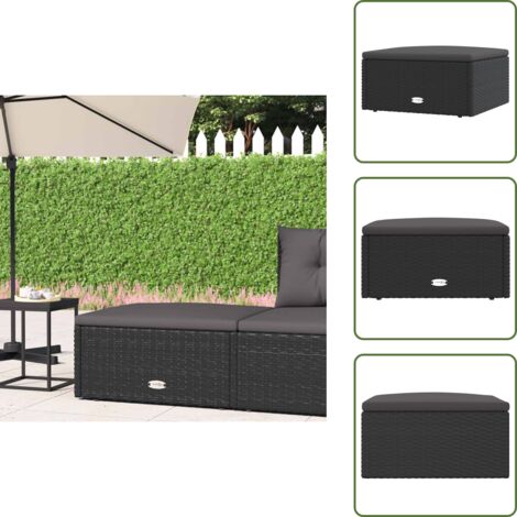 The Living Store Taburete de jardín con cojín ratán sintético negro - Asiento de jardín