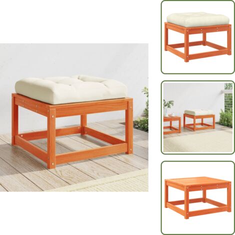 The Living Store Taburete de jardín con cojines madera maciza pino marrón cera - Reposapiés de exterior