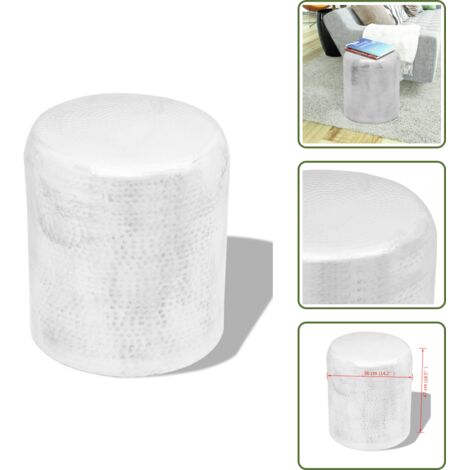 The Living Store Taburete/mesa de centro de aluminio martillado plateado - Mesa de centro