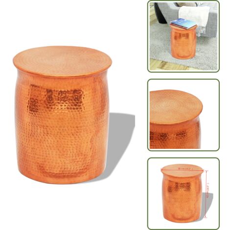 The Living Store Taburete/mesita de centro de aluminio martillado color cobre - Taburete de aluminio