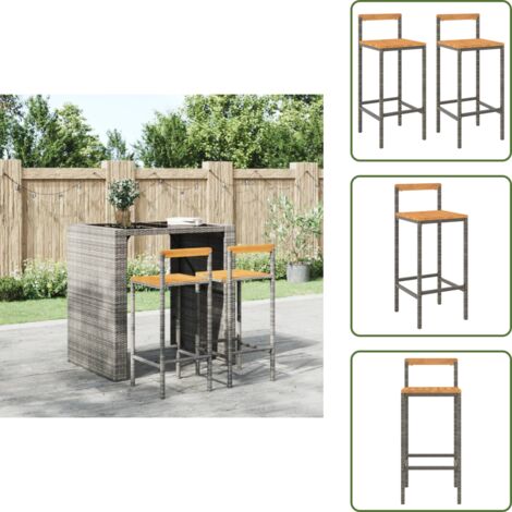 The Living Store Taburetes altos 2 uds madera de acacia y ratán sintético gris - Taburete de acacia