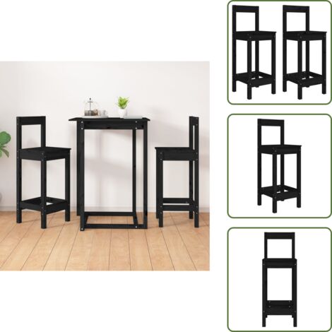 The Living Store Taburetes altos 2 uds madera maciza pino negro 40x41,5x112 cm - Taburetes altos