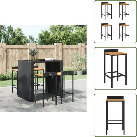 The Living Store Taburetes altos 4 uds madera de acacia y ratán sintético negro - Taburete de acacia