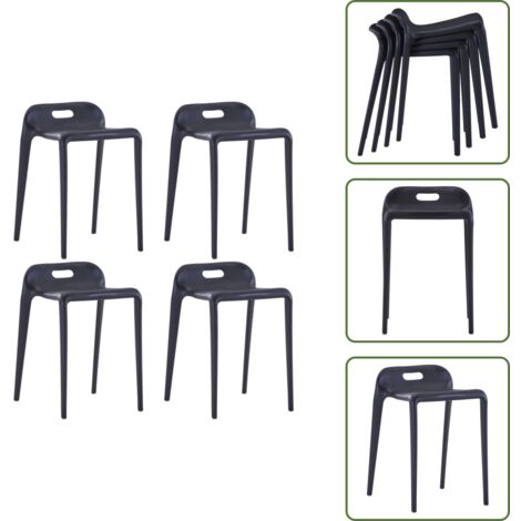 The Living Store Taburetes apilables 4 unidades plástico negro - Taburetes de comedor