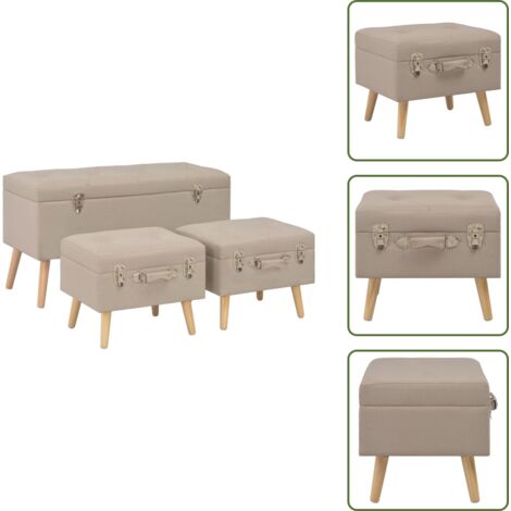 The Living Store Taburetes de almacenamiento 3 piezas beige de tela - Taburete de tela