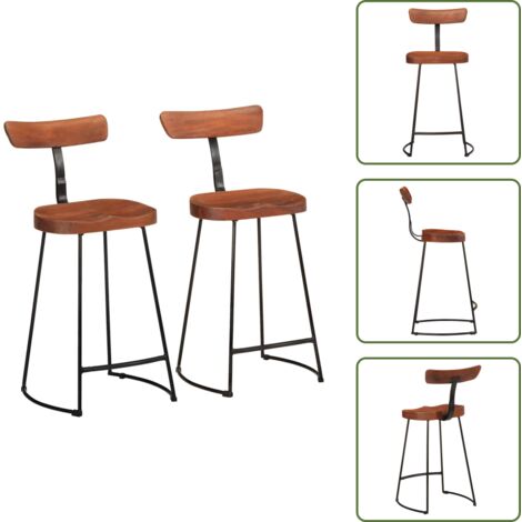 The Living Store Taburetes de barra 2 uds 49x43x88 cm madera maciza de mango - Madera maciza
