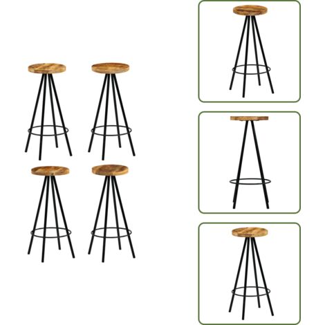 The Living Store Taburetes de barra de cocina 4 unidades madera maciza de mango - Taburetes de cocina