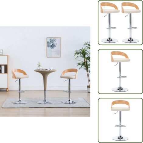 The Living Store Taburetes de cocina 2 uds cuero sintético madera curvada crema - Sillas de barra