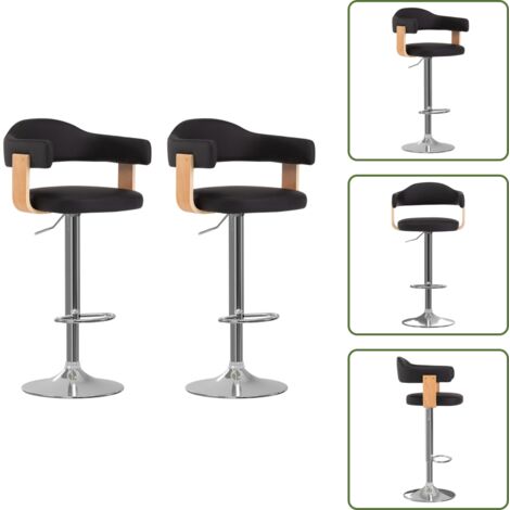 The Living Store Taburetes de cocina 2 uds cuero sintético madera curvada negro - Taburetes de bar