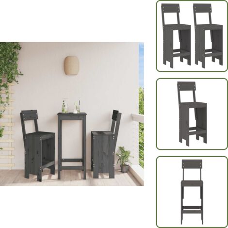 The Living Store Taburetes de cocina 2 uds madera de pino gris 40x48,5x115,5 cm - Madera de pino