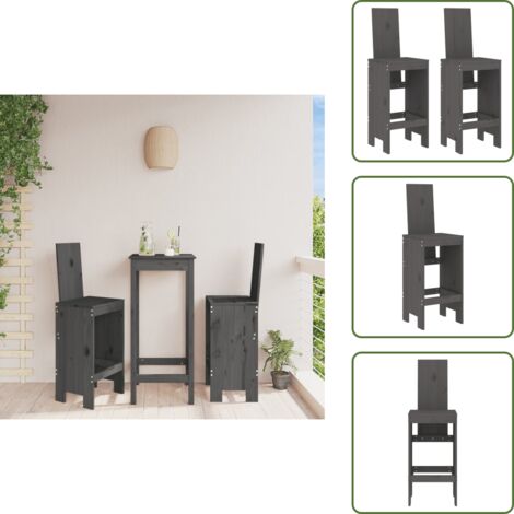 The Living Store Taburetes de cocina 2 uds madera maciza pino gris 40x42x120 cm - Madera maciza