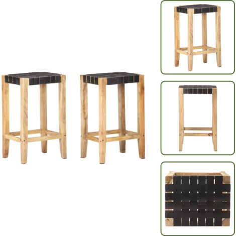 The Living Store Taburetes de cocina 2 unidades cuero auténtico negro 75 cm - Silla de bar