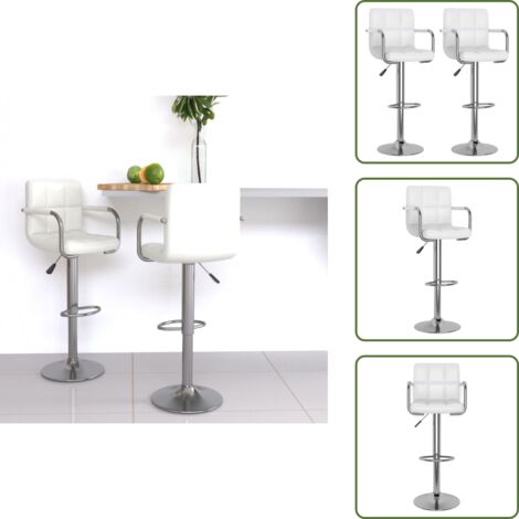 The Living Store Taburetes de cocina 2 unidades cuero sintético blanco - Taburete giratorio