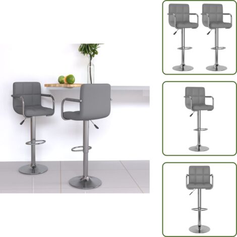 The Living Store Taburetes de cocina 2 unidades cuero sintético gris - Taburete giratorio
