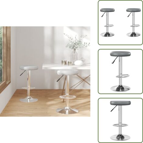The Living Store Taburetes de cocina 2 unidades cuero sintético gris - Taburete giratorio