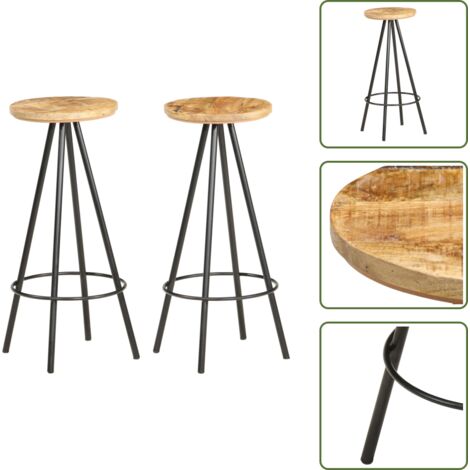 The Living Store Taburetes de cocina 2 unidades madera de mango rugosa - Madera de mango rugosa