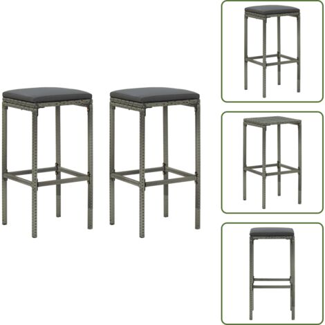 The Living Store Taburetes de cocina con cojines 2 uds ratán sintético gris - Cojín de asiento