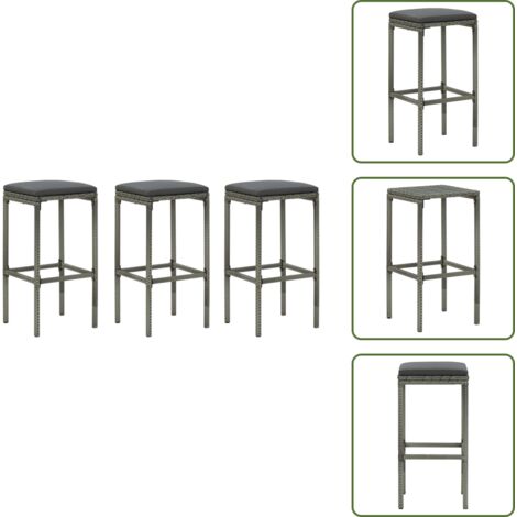 The Living Store Taburetes de cocina con cojines 3 uds ratán sintético gris - Cojín de asiento