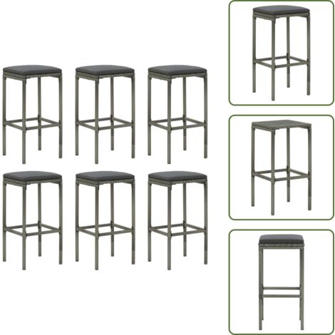 The Living Store Taburetes de cocina con cojines 6 unidades ratán sintético gris - Taburete bar