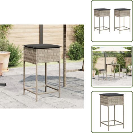 The Living Store Taburetes de cocina y cojines 2 uds ratán sintético gris claro - Cojín de asiento