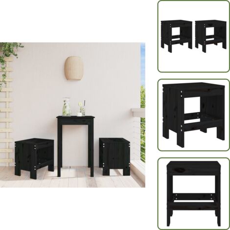 The Living Store Taburetes de jardín 2 uds madera maciza pino negro 40x36x45 cm - Madera maciza