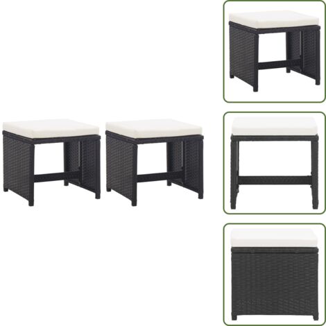 The Living Store Taburetes de jardín 2 unidades y cojines ratán sintético negro - Cojín de ratán sintético