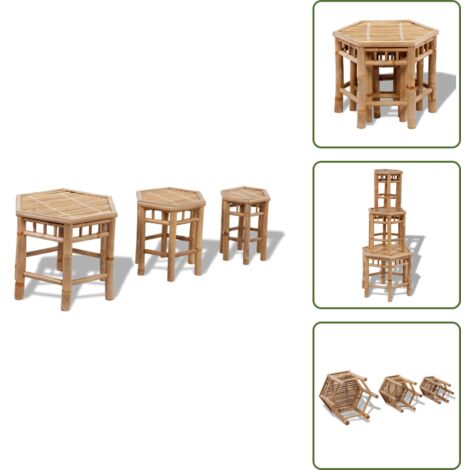 The Living Store Taburetes de jardín 3 unidades de bambú - Taburetes de bambú