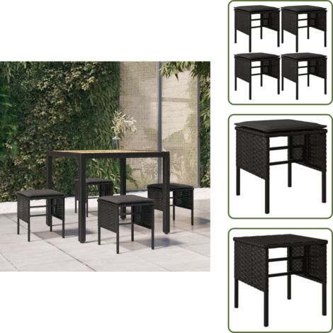 The Living Store Taburetes de jardín 4 uds con cojines ratán sintético negro - Reposapiés