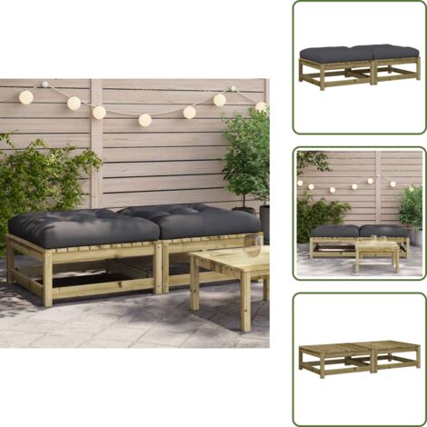 The Living Store Taburetes de jardín con cojines 2 uds madera de pino impregnada - Cojín para taburete
